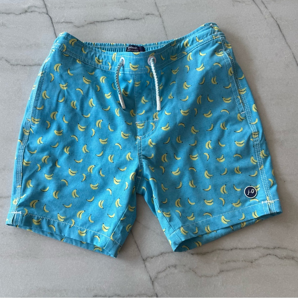 johnnie-O Blue and Yellow Banana Print Swim Trunks